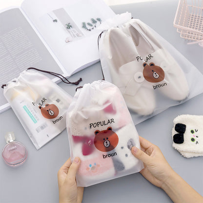 Cartoon Brown Bear Drawstring Travel Dust Bag