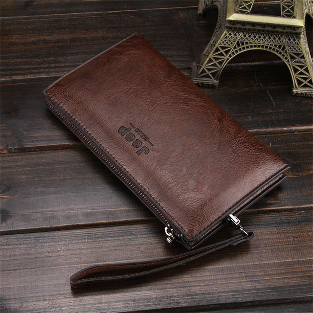 Men's Black Leather Coin Purse with Zipper Wallet