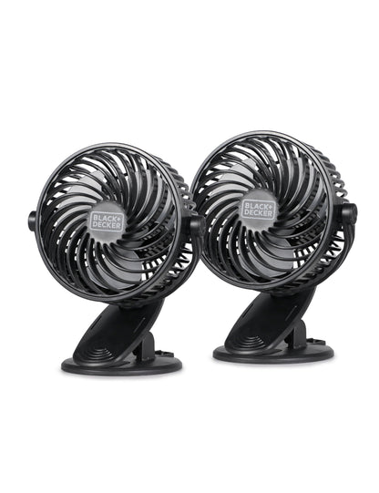 BLACK+DECKER 4" Convertible Cooling Fan Clip Fan and Standing Fan for Home or Office Portable Fan for Tabletop with 3 Speed Settings and Adjustable Tilt Angle Desk Fan 2-Pack Black