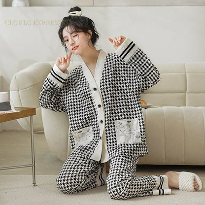 Cartoon Print Polka Dot Pajamas Set for Women