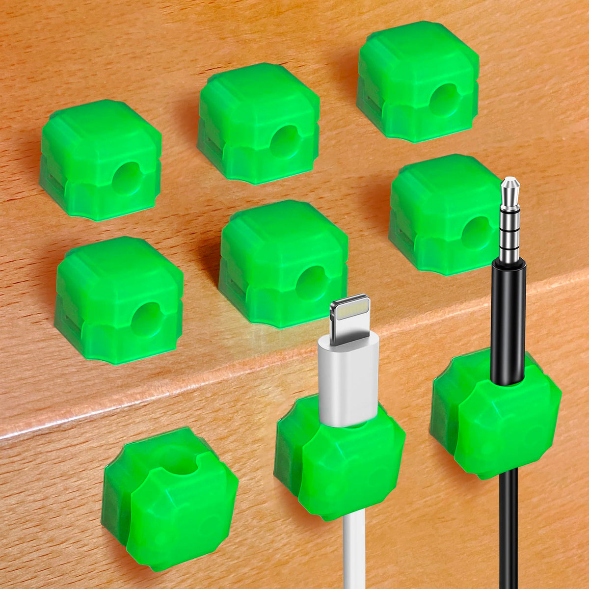 9pcs Magnetic Cable Clips Cord Holder(Glow-Green) - FonPeak Ultra-Adhesive Desk Cord Organizer for Max 7.5mm/0.3 inches Cables Suit for Desktop Nightstand Home Office Car and Wall