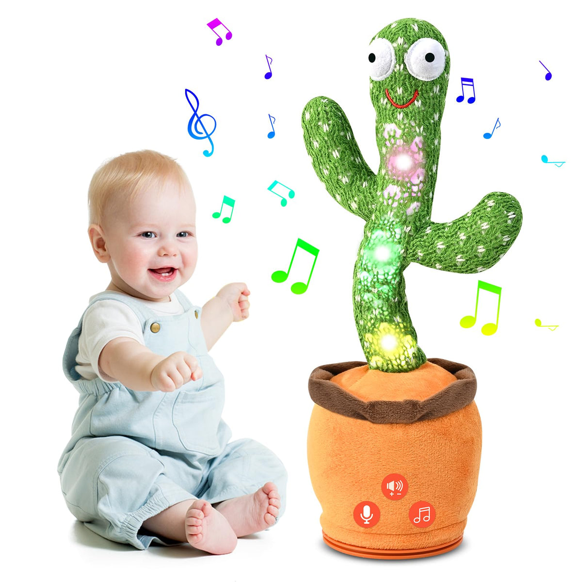 SANJOIN Dancing Talking Cactus Toy for Baby Toddler Boys Girls Gifts Singing Mimicking Cactus Toy Recording Repeating What You Say Cactus Baby Toy with 120 English Songs (Green)