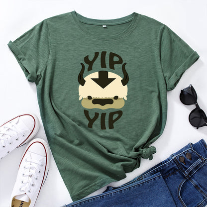 Cotton Loose Round Neck Short Sleeve T-Shirt for Women