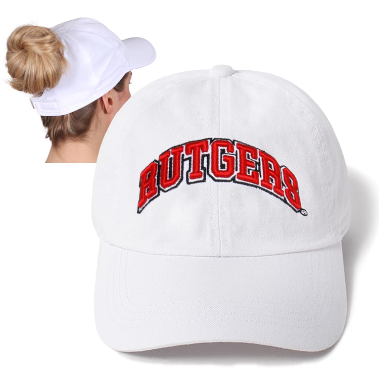 Ponyflo Womens Ponytail Baseball Cap - Ponytail Hats for Women - Curly Hair Ponytail Hat - Baseball Hat for Women - Active Hats for Women - Rutgers Hat - Rutgers Ponytail Hat - Rutgers Knights