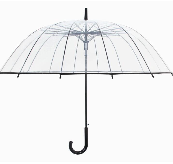 16 Rib Transparent Long Handle Umbrella