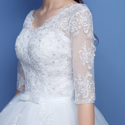 2019 Korean Vintage Lace Long Sleeve Wedding Dress