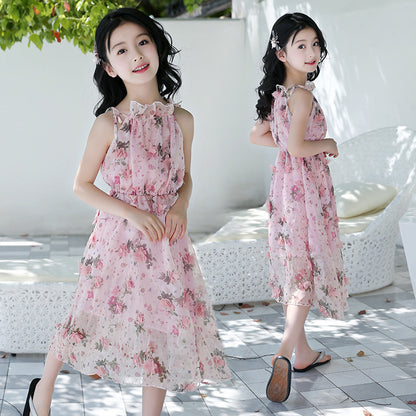 Girls' Bohemian Summer Dress - Floral Beach Maxi Dress