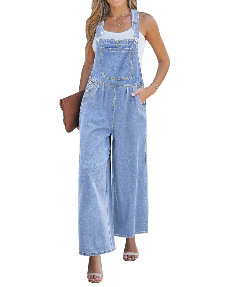 luvamia Womens Overalls Denim Ladies Overalls Denim Wide Leg Jumpsuit With Pockets for Women Woman Overalls Blue Jean Jumpsuit for Women Overalls Women Daylight Blue Large Fits Size 12 / Size 14