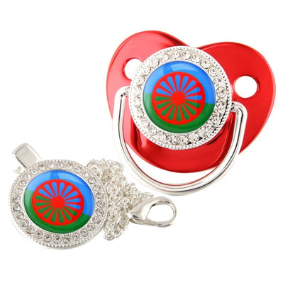 Newborn Pacifier with Silver Chain and Roma Flag Theme