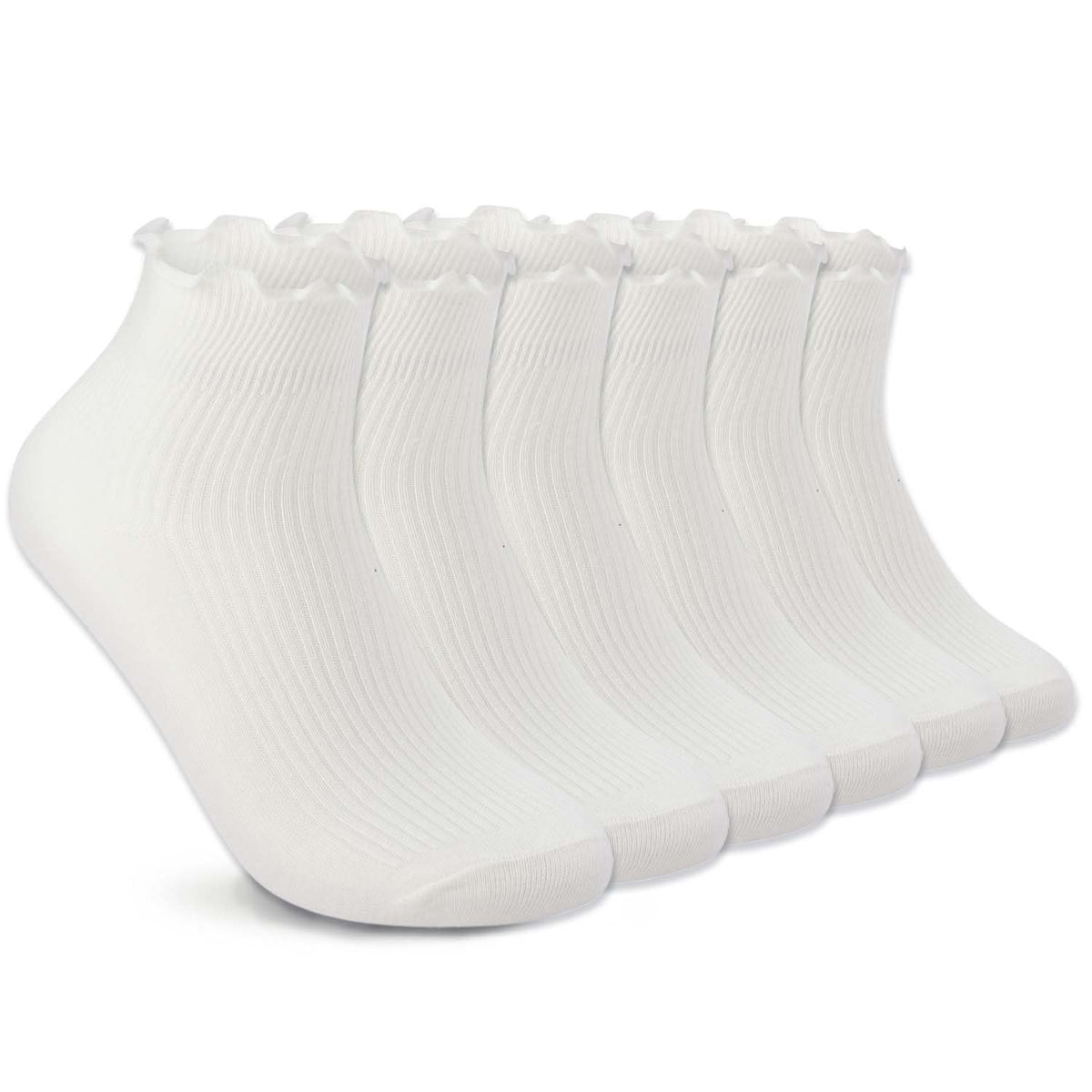 DarkCom women socks ruffled design cute ankle socks super soft breathable cool frilly socks for mary jane shoes frilly socks 6 pairs white