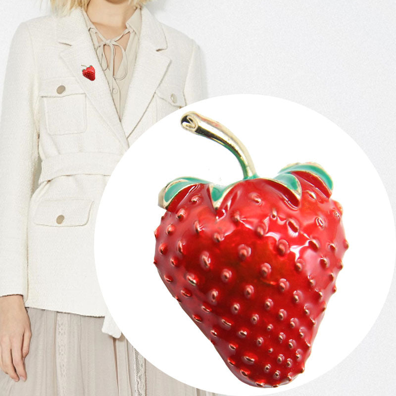 Strawberry Enamel Brooch - Cartoon Fruit Design