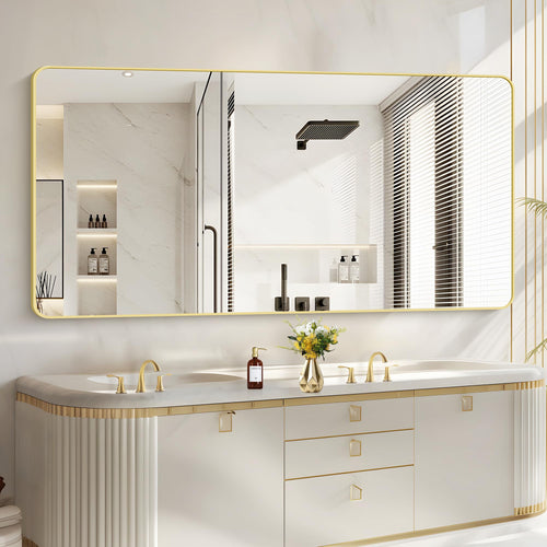 CIVENO 30"x60" Gold Bathroom Mirror Large Rectangle Mirror Rectangular Wall Mirror Rounded Corner Vanity Mirror with Aluminum Metal Frame for Bathroom Bedroom Living Room