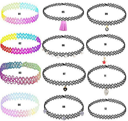 Handmade Woven Fishing Line Tattoo Choker Necklace Set