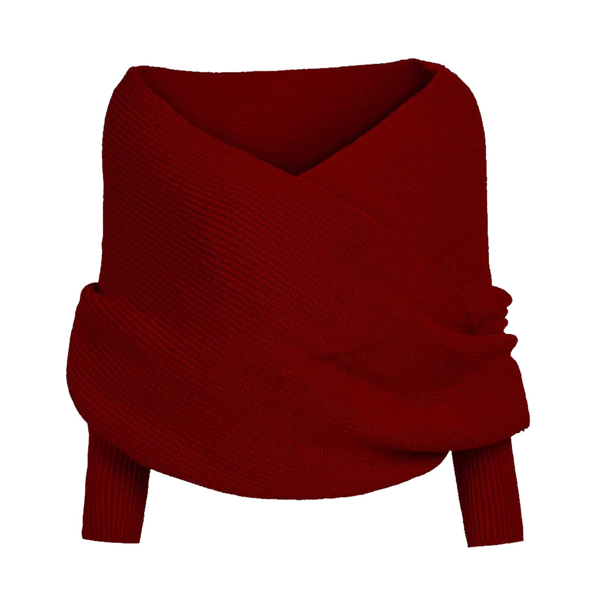 Scarf with Sleeves for Women Scarf with Sleeves for Women Multifunctional Knitted Cable Wrap Solid Fashion Fall V Neck Sweater Scarf (Wine One Size)