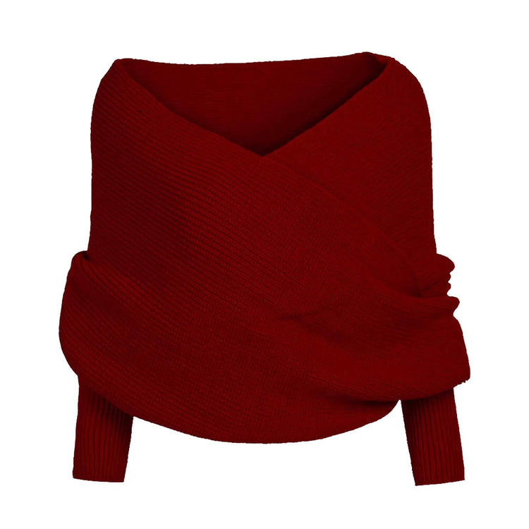 Scarf with Sleeves for Women Scarf with Sleeves for Women Multifunctional Knitted Cable Wrap Solid Fashion Fall V Neck Sweater Scarf (Wine One Size)