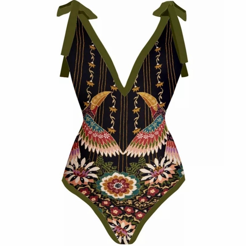 Vintage Women's Printed One Piece Swimsuit