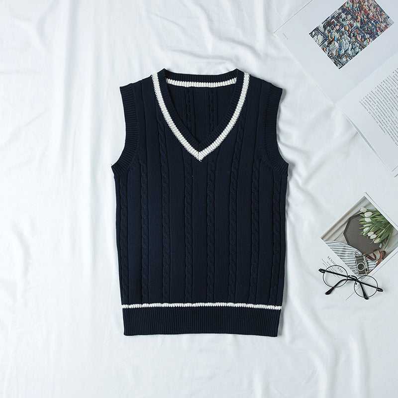 Autumn British Style V-neck Twist Vest Sweater for Women