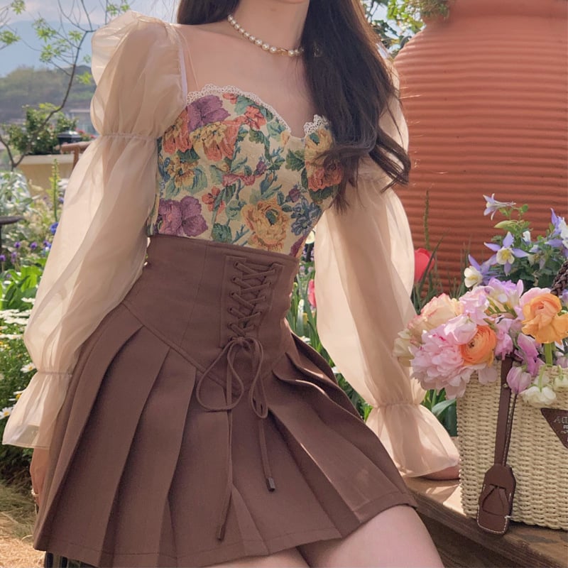 Design Sense Women's High Waist Slim Pleated Skirt Set
