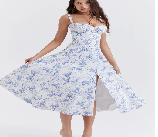 Parisian Dress - Waist Shaping Floral Maxi Dress (One Piece)