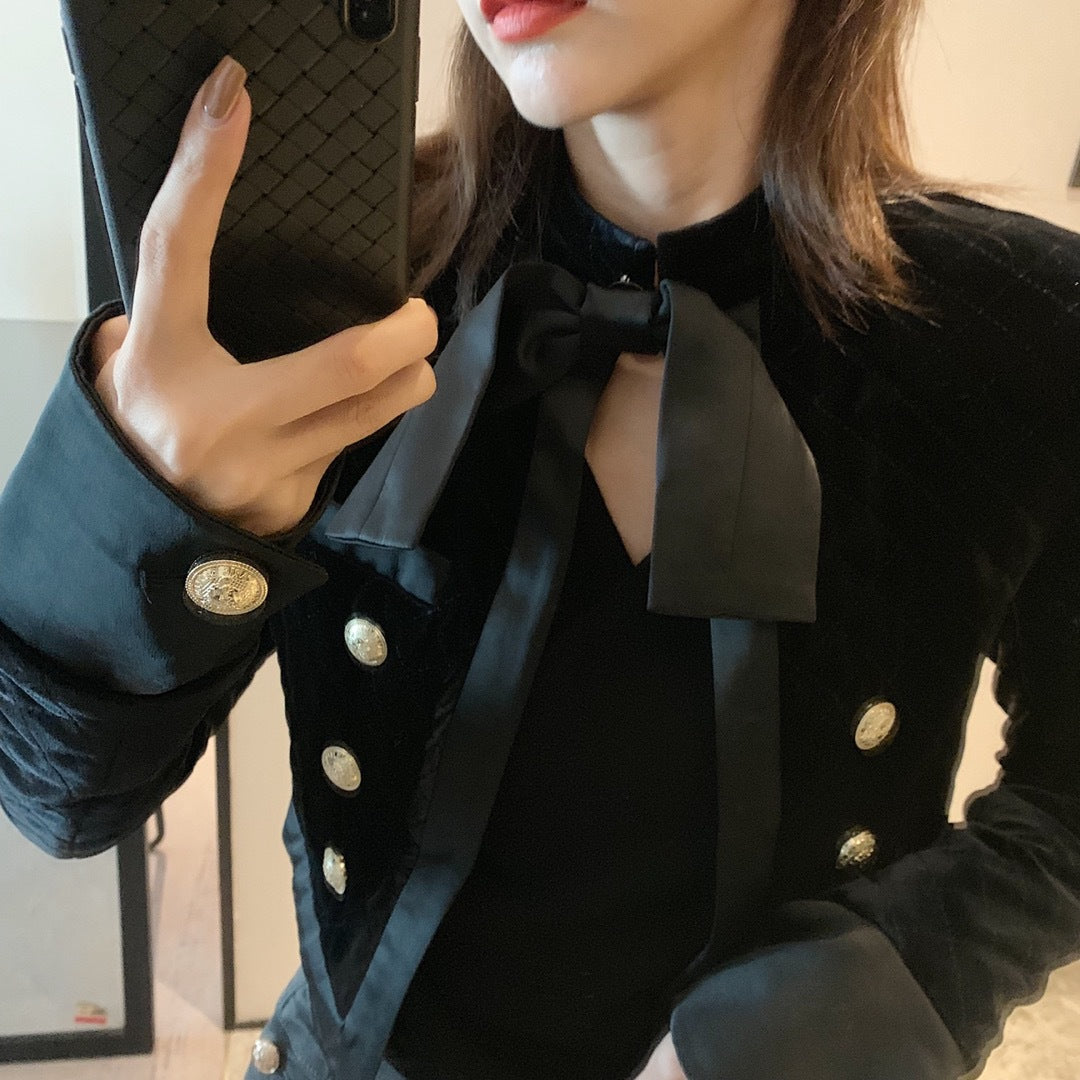 Velvet Diamond Quilt Short Jacket for Women