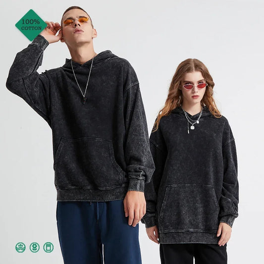 Customizable Retro Washed Cotton Oversized Hoodies