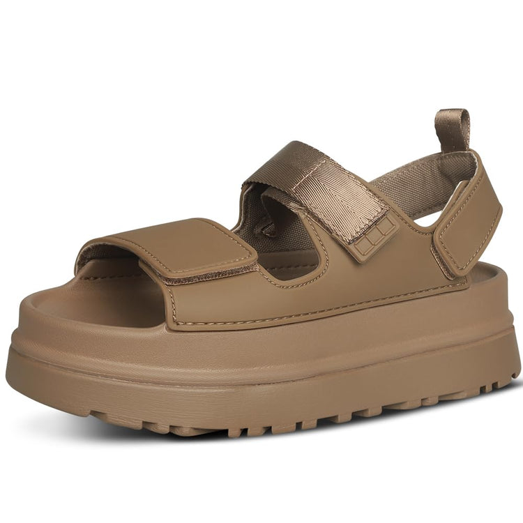 CLOVALUB Womens Platform Sandals Flat Sandals Women Sandals with Back Strap Summer Footbed Sandals Adjustable Leather Slip On
