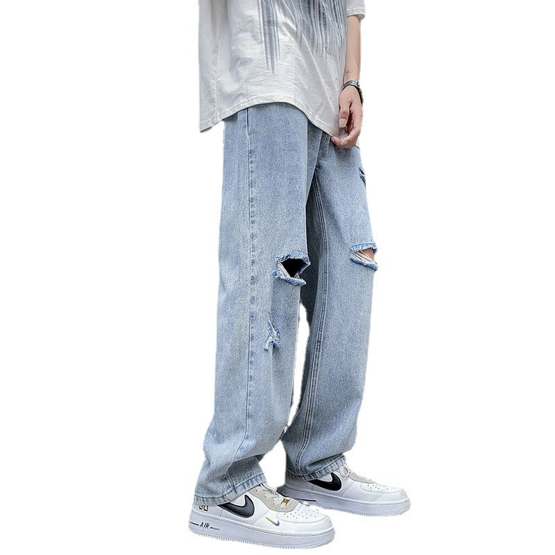 Men's Casual Loose Fit Denim Blue Wide Leg Pants