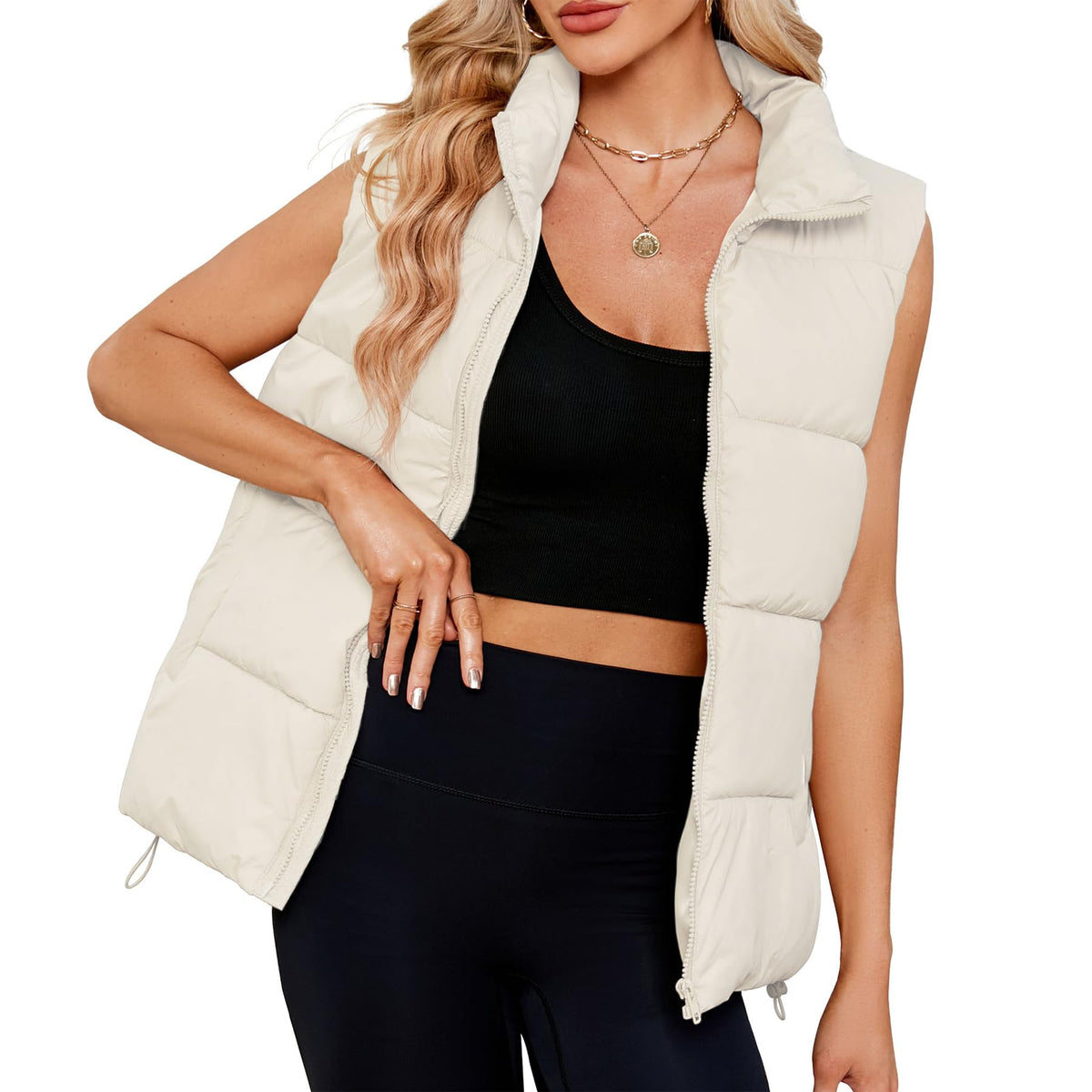 Zando Puffer Vest Women Zip Up Stand Collar Womens Vest Oversized Padded Puffer Vest with Pocket Outerwear Warm Woman Vest for Women Sleeveless Fashion Puffer Jacket Vest Lightweight M