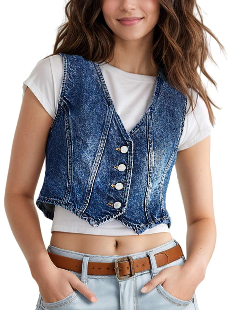LOONARY Denim Vest Women V Neck Jean Vest Top For Women Sleeveless Cropped Womens Denim Vest Top
