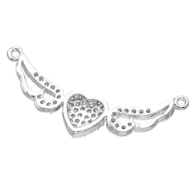 DIY Angel Wings Zircon Heart Pendant Necklace Accessory