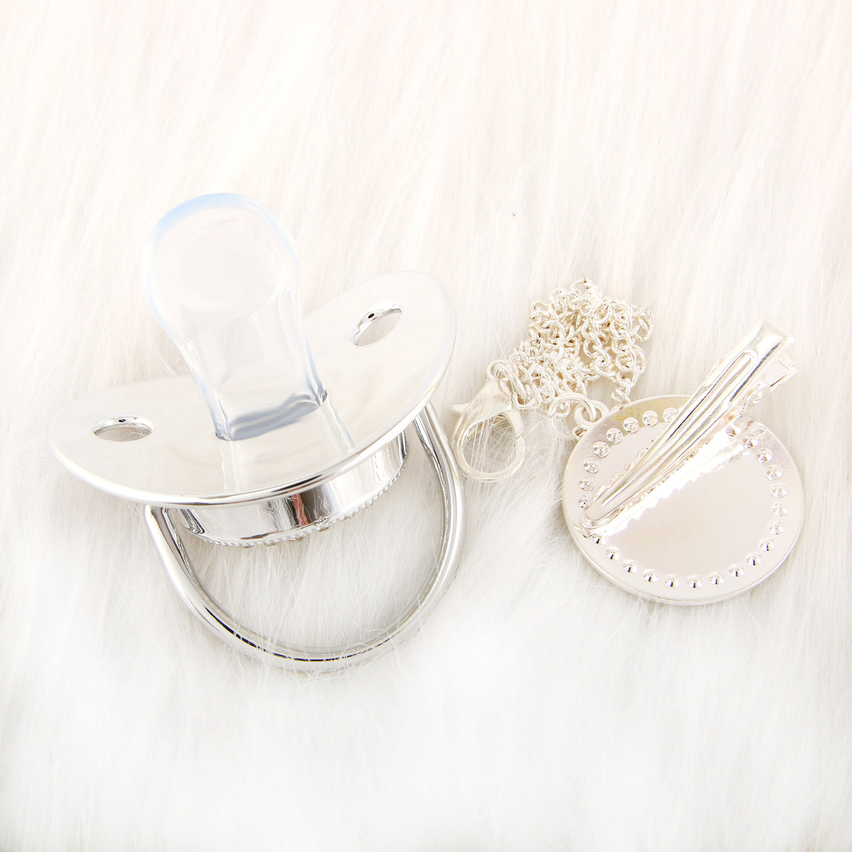 Newborn Pacifier with Silver Chain and Roma Flag Theme