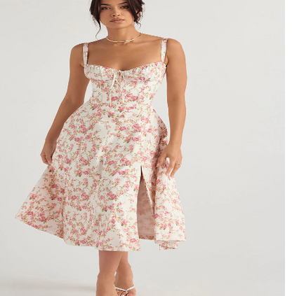 Parisian Dress - Waist Shaping Floral Maxi Dress (One Piece)
