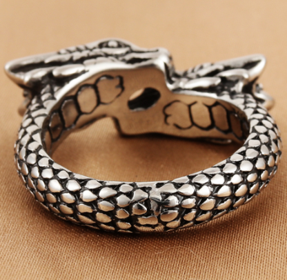 Titanium Steel Retro Chinese Dragon Ring (European & American)