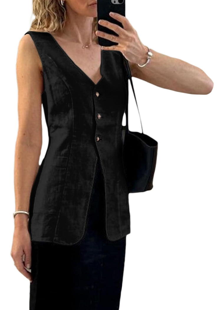 Linen Vest Blazer Women Sleeveless Jacket Summer Tops 2024 Lightweight Light Black Business Casual Trendy Fashion Long Womens Top Suits Womens Outerwear Vests Waistcoat Blazers Jackets
