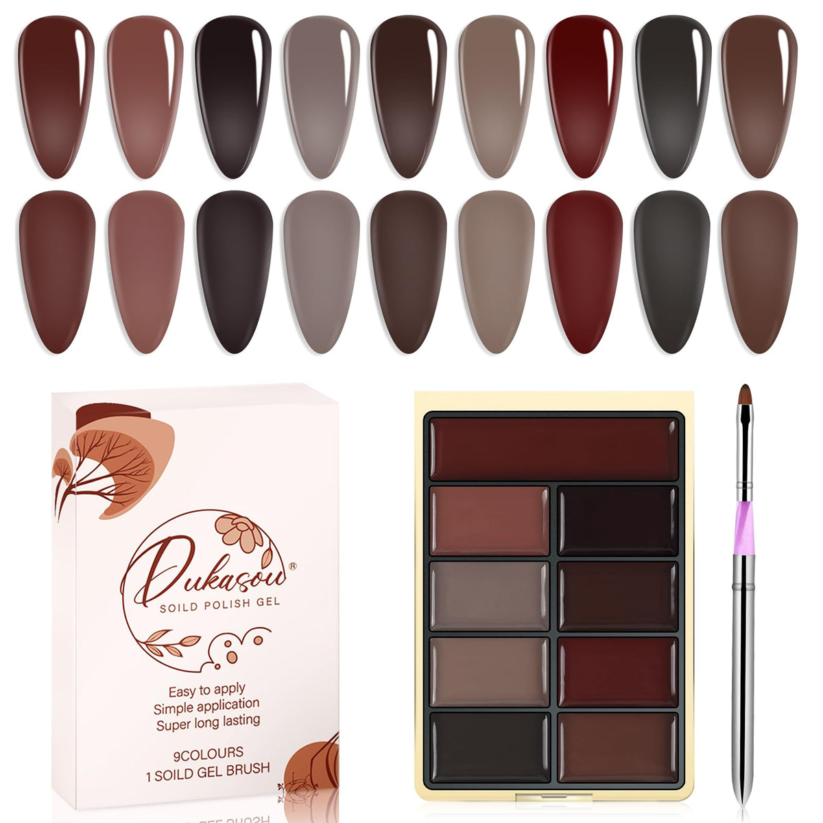 DUKASOU Solid Gel Nail Polish Set Autumn wind 9 Colors Gel Polish Manicure Palette Set Brown Tiny Solid Cream Nail Gel Polish for Salon DIY with Pro Nail Brush