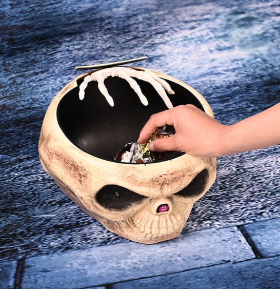 Skull Head Halloween Candy Bowl with Moving Hand (One)
