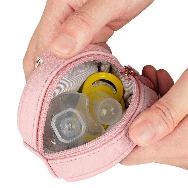 PU Leather Pacifier Bag with Keychain Loop for Small Items