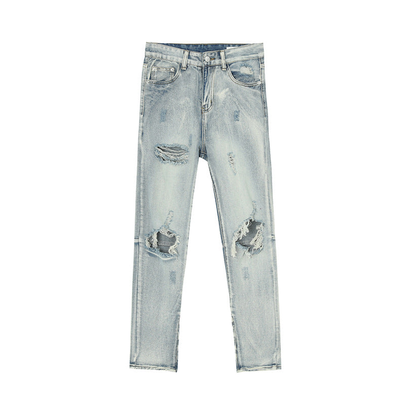 Light Blue Big Ripped Jeans in High Street Style