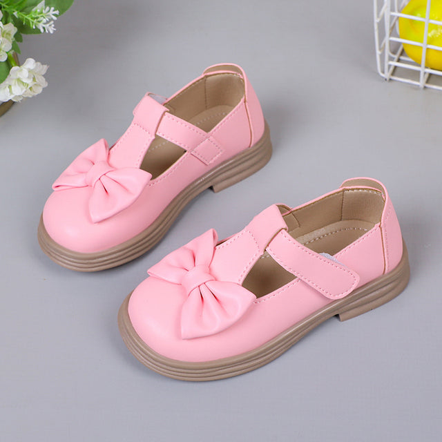 Fashion Solid Color Girls' Leather Loafers with Bow