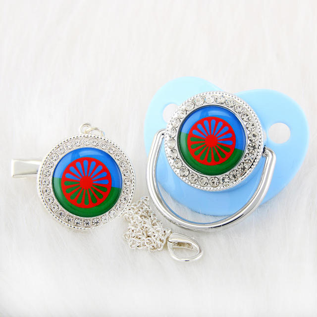 Newborn Pacifier with Silver Chain and Roma Flag Theme