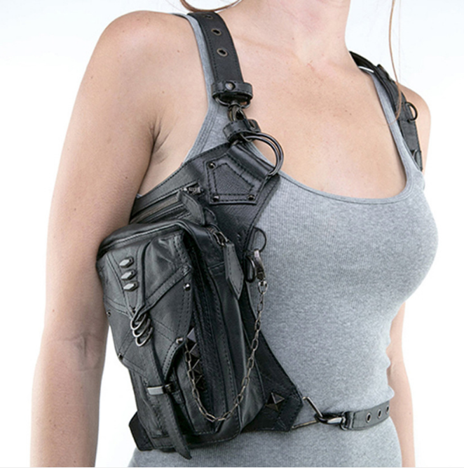 Unisex PU Leather Waist and Leg Fanny Bag