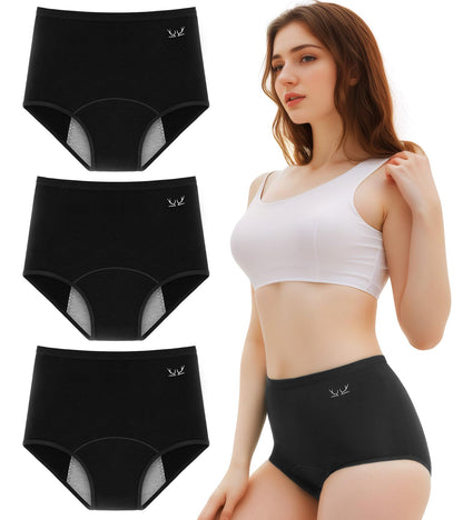 Benirap Period Underwear for Women Heavy Flow Leakproof High Waisted Cotton Panties Postpartum Menstrual Briefs 3 Pack Black