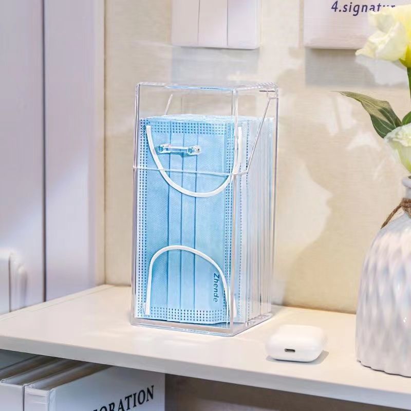 Transparent Dustproof Mask Storage Box for Desktop Use