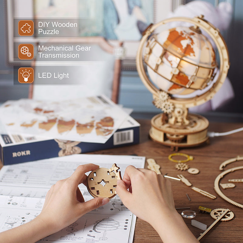 3D Wooden Puzzle Globe Assembly Model DIY Toy