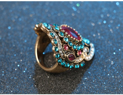 Turkish Gold-Plated Women's Ring with Pink Quartz and Sapphire