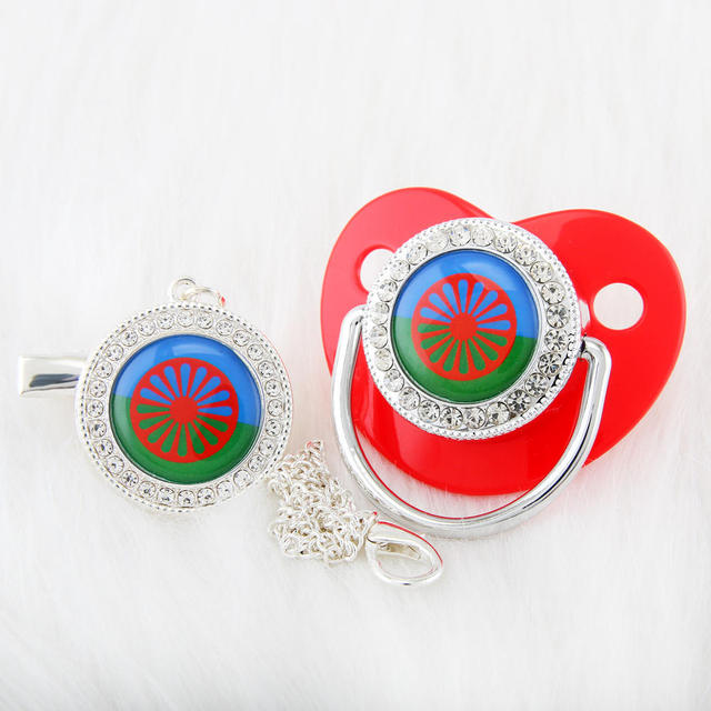 Newborn Pacifier with Silver Chain and Roma Flag Theme