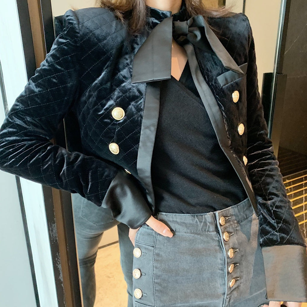 Velvet Diamond Quilt Short Jacket for Women