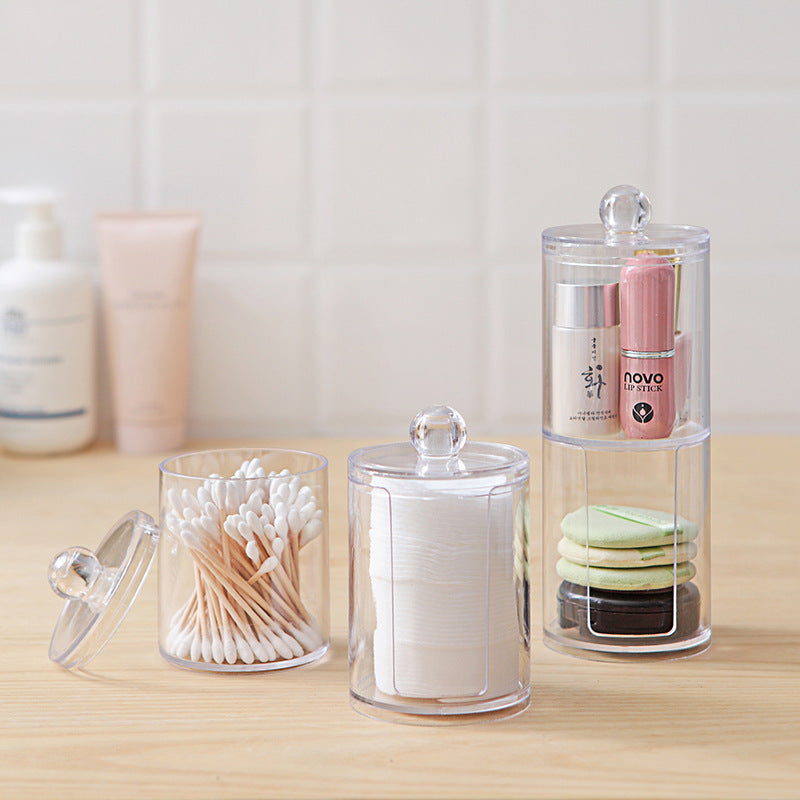 Crystal Round Cotton Swab Storage Box - Transparent Case