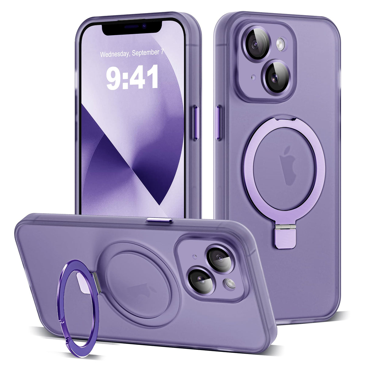 for iPhone 11 Case with Magnetic Invisible Ring Stand [Full Camera Lens Protection] [Compatible with Mag-Safe] Military-Grade Drop Matte Translucent Slim Phone Cases for iPhone 11 6.1", Pink