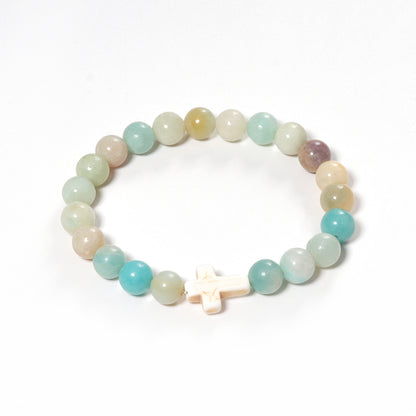 Turquoise Bracelet with Small Cross and Ruby Horse